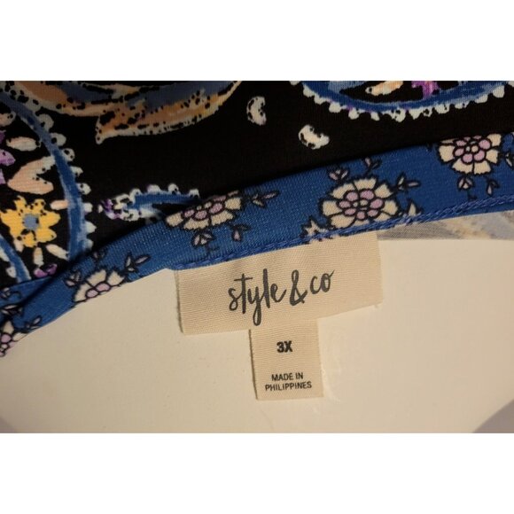 Style & Co. Women's Paisley Black, Blue & Lavender Size 3X Blouse w/ Tassels - Picture 7 of 9